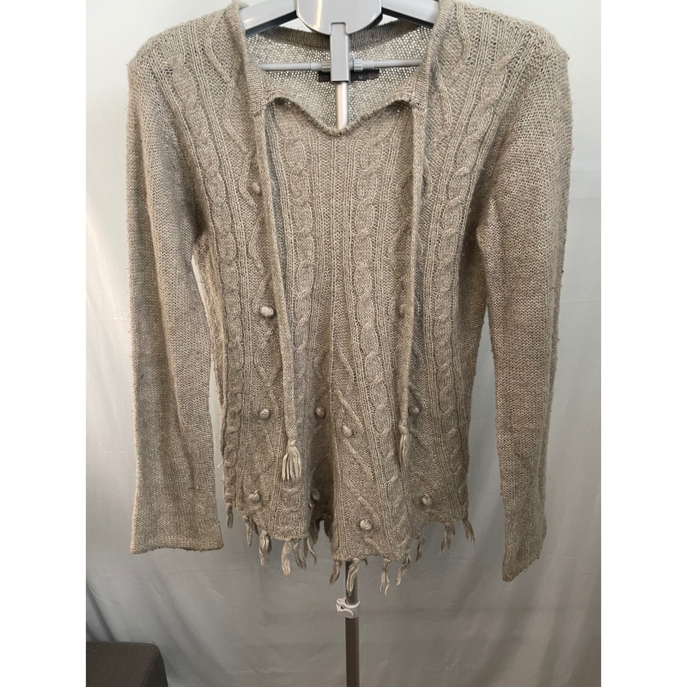 Prana Womens Cable Knit Tassel Sweater M Long‎ Sleeve Gray Boho Casual B11